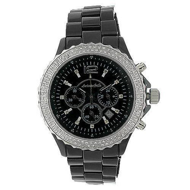 Avianne&Co Mens Ceramic Stainless Steel Black Chrono Diamond Watch 2.32 Ctw